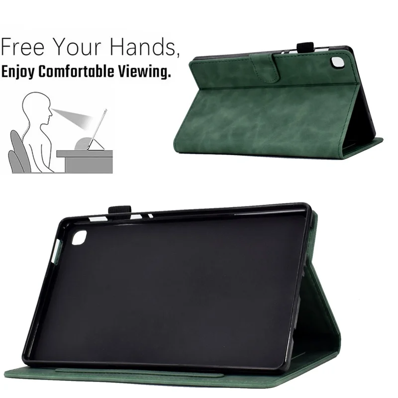 For Samsung Galaxy Tab A7 Lite 8.7-inch Pattern Imprinted Anti-Fall Leather Case Solid Color Protective Folio Flip Cover Tablet Stand Case with Card Slots - Green