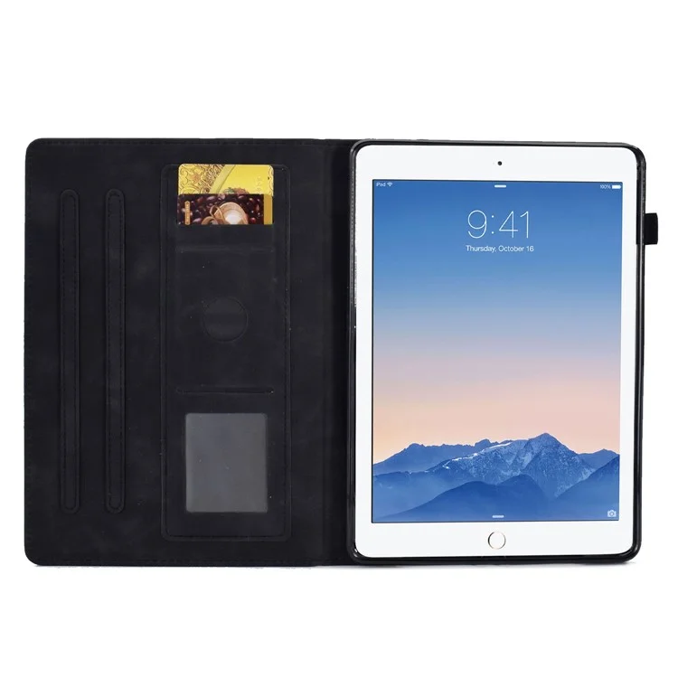 Pour iPad Air (2013) / Air 2 / iPad 9.7 pouces (2017) / (2018) Étui de protection à couleur unie anti-chute en cuir Folio Flip Cover avec motif imprimé Étui support pour tablette avec fentes pour cartes - Noir