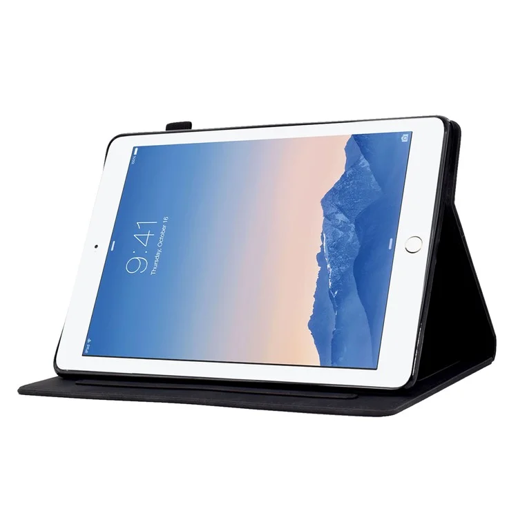 Pour iPad Air (2013) / Air 2 / iPad 9.7 pouces (2017) / (2018) Étui de protection à couleur unie anti-chute en cuir Folio Flip Cover avec motif imprimé Étui support pour tablette avec fentes pour cartes - Noir