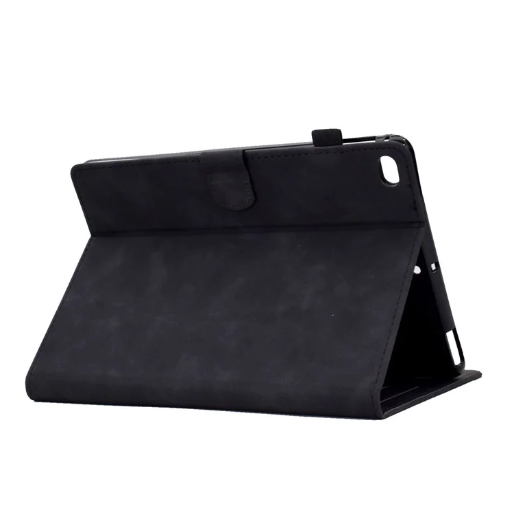 For iPad Air (2013) / Air 2 / iPad 9.7-inch (2017) / (2018) Solid Color Shockproof Case Anti-Fall Leather Folio Flip Cover Pattern Imprinted Tablet Stand Case with Card Slots - Black