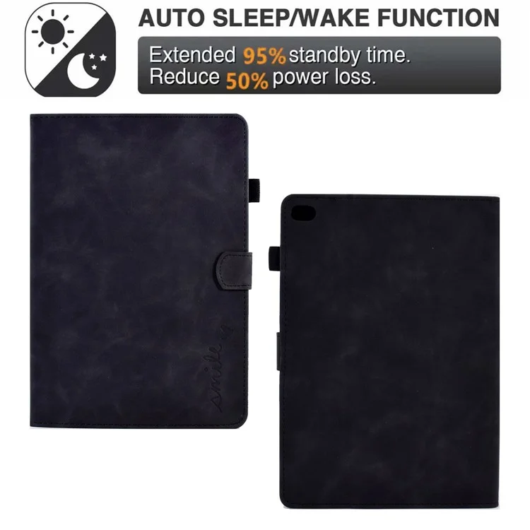 Pour iPad Air (2013) / Air 2 / iPad 9.7 pouces (2017) / (2018) Étui de protection à couleur unie anti-chute en cuir Folio Flip Cover avec motif imprimé Étui support pour tablette avec fentes pour cartes - Noir
