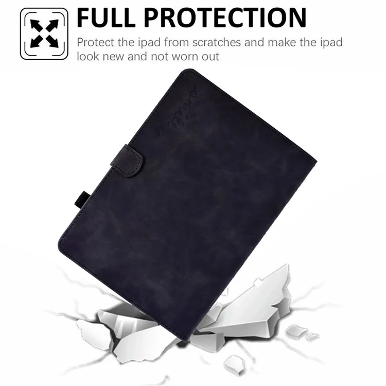 For iPad Air (2013) / Air 2 / iPad 9.7-inch (2017) / (2018) Solid Color Shockproof Case Anti-Fall Leather Folio Flip Cover Pattern Imprinted Tablet Stand Case with Card Slots - Black