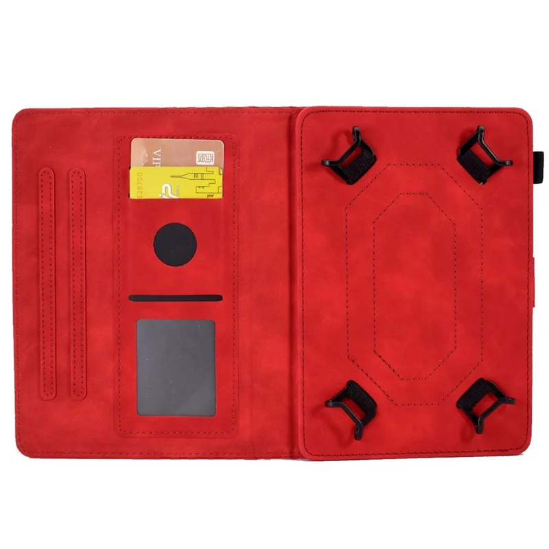 Anti-Fall Folio Flip Case for Universal 8 inch Tablet Protective Cover Pattern Imprinted Solid Color Auto Wake / Sleep Leather Case with Card Slots / Stand - Red