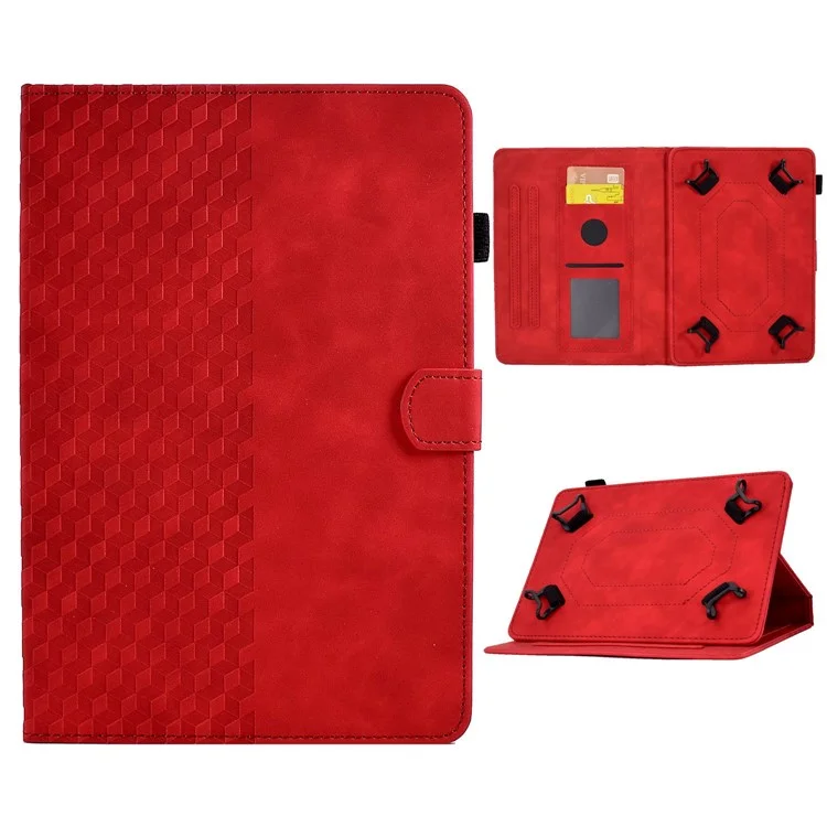 Anti-Scratch Case for Universal 10 inch Auto Wake / Sleep Tablet Leather Cover Pattern Imprinted Solid Color Protective Case with Card Slots / Stand - Red