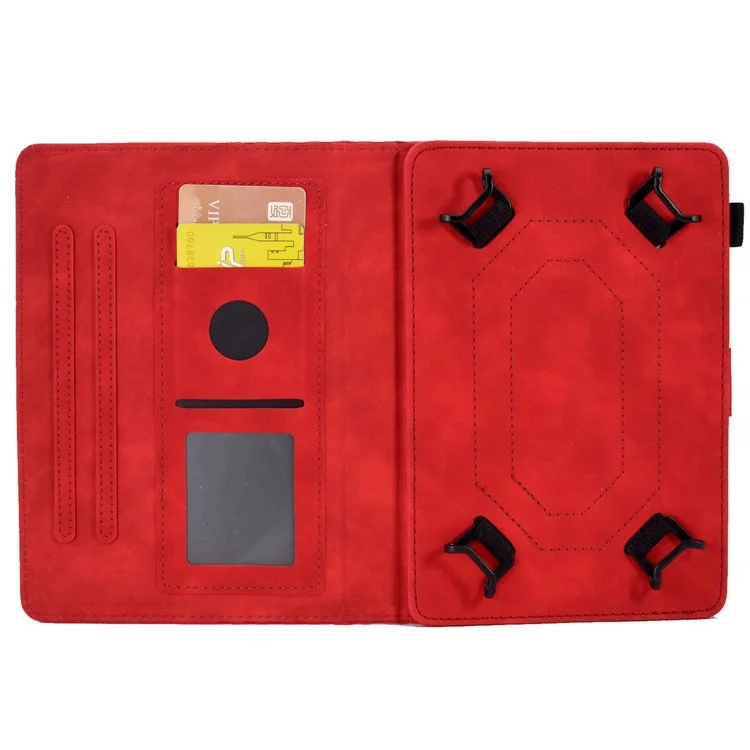Anti-Scratch Case for Universal 10 inch Auto Wake / Sleep Tablet Leather Cover Pattern Imprinted Solid Color Protective Case with Card Slots / Stand - Red