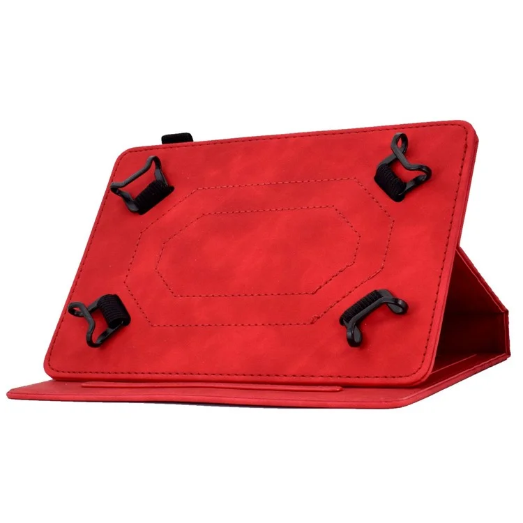 Anti-Scratch Case for Universal 10 inch Auto Wake / Sleep Tablet Leather Cover Pattern Imprinted Solid Color Protective Case with Card Slots / Stand - Red