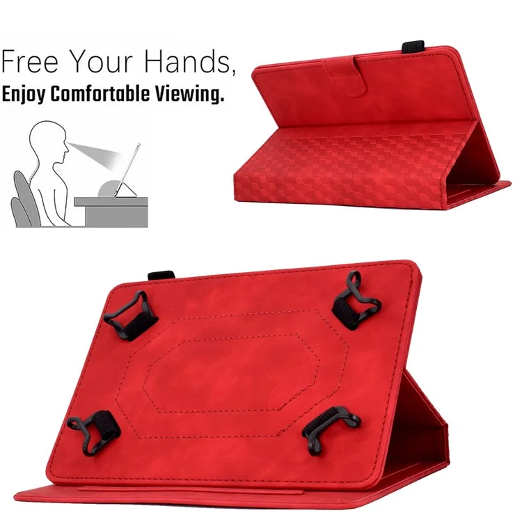 Anti-Scratch Case for Universal 10 inch Auto Wake / Sleep Tablet Leather Cover Pattern Imprinted Solid Color Protective Case with Card Slots / Stand - Red