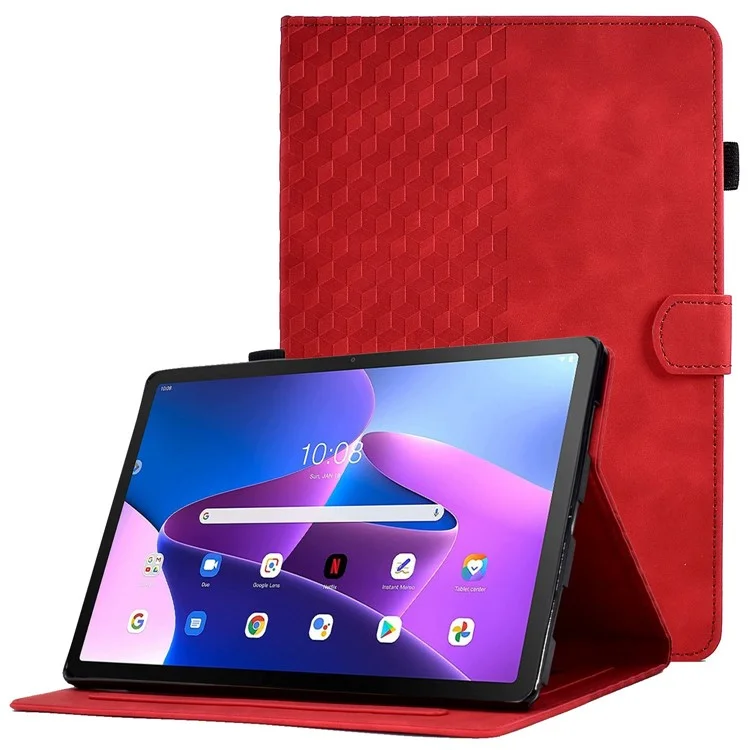 Auto Wake / Sleep Shockproof Case for Lenovo Tab M10 Plus (3rd Gen) / Xiaoxin Pad 2022 10.6 inch Pattern Imprinted Anti-Drop Cover Solid Color Stitching Tablet Leather Stand Case with Card Slots - Red