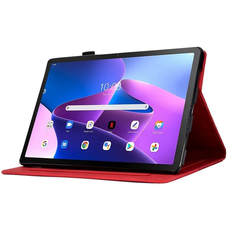 Auto Wake / Sleep Shockproof Case for Lenovo Tab M10 Plus (3rd Gen) / Xiaoxin Pad 2022 10.6 inch Pattern Imprinted Anti-Drop Cover Solid Color Stitching Tablet Leather Stand Case with Card Slots - Red