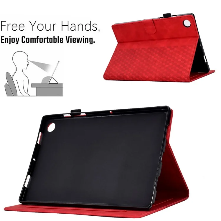Auto Wake / Sleep Shockproof Case for Lenovo Tab M10 Plus (3rd Gen) / Xiaoxin Pad 2022 10.6 inch Pattern Imprinted Anti-Drop Cover Solid Color Stitching Tablet Leather Stand Case with Card Slots - Red