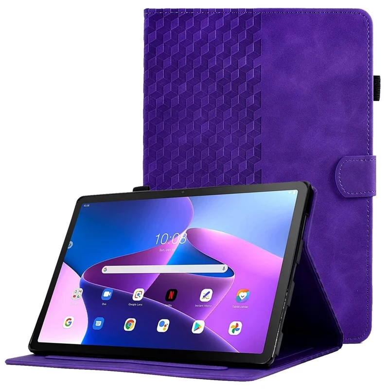 Auto Wake / Sleep Shockproof Case for Lenovo Tab M10 Plus (3rd Gen) / Xiaoxin Pad 2022 10.6 inch Pattern Imprinted Anti-Drop Cover Solid Color Stitching Tablet Leather Stand Case with Card Slots - Purple