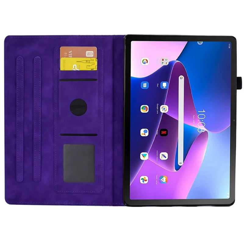 Auto Wake / Sleep Shockproof Case for Lenovo Tab M10 Plus (3rd Gen) / Xiaoxin Pad 2022 10.6 inch Pattern Imprinted Anti-Drop Cover Solid Color Stitching Tablet Leather Stand Case with Card Slots - Purple