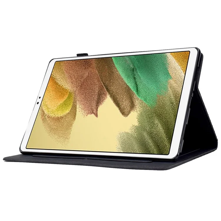 Para Samsung Galaxy Tab A7 Lite 8.7-inch (T220 / T225) Caso Protetor Anti-Queda Automático Despertar / Dormir Folio Flip Cover Padrão Impresso Caso Tablet com Slots para Cartões / Suporte - Preto