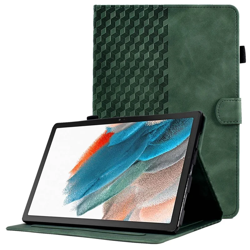 For Samsung Galaxy Tab A8 10.5 (2021) (X200 / X205) / Tab A8 10.5 (2022) Protective Case Stitching Pattern Imprinted Anti-Fall Cover Solid Color Auto Wake / Sleep Tablet Case with Card Slots / Stand - Green