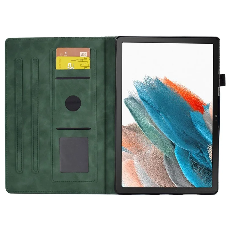 For Samsung Galaxy Tab A8 10.5 (2021) (X200 / X205) / Tab A8 10.5 (2022) Protective Case Stitching Pattern Imprinted Anti-Fall Cover Solid Color Auto Wake / Sleep Tablet Case with Card Slots / Stand - Green