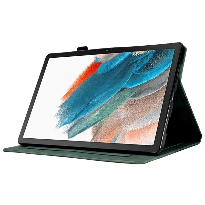 For Samsung Galaxy Tab A8 10.5 (2021) (X200 / X205) / Tab A8 10.5 (2022) Protective Case Stitching Pattern Imprinted Anti-Fall Cover Solid Color Auto Wake / Sleep Tablet Case with Card Slots / Stand - Green