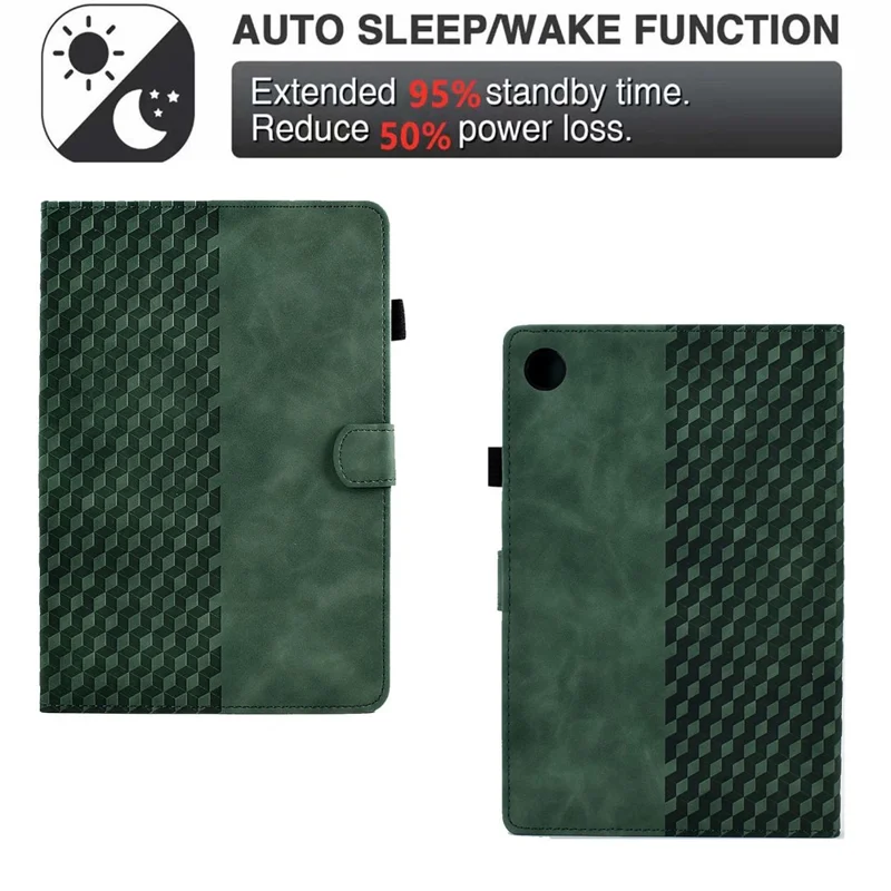 For Samsung Galaxy Tab A8 10.5 (2021) (X200 / X205) / Tab A8 10.5 (2022) Protective Case Stitching Pattern Imprinted Anti-Fall Cover Solid Color Auto Wake / Sleep Tablet Case with Card Slots / Stand - Green