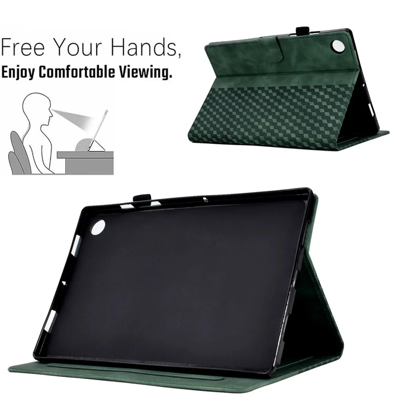 For Samsung Galaxy Tab A8 10.5 (2021) (X200 / X205) / Tab A8 10.5 (2022) Protective Case Stitching Pattern Imprinted Anti-Fall Cover Solid Color Auto Wake / Sleep Tablet Case with Card Slots / Stand - Green