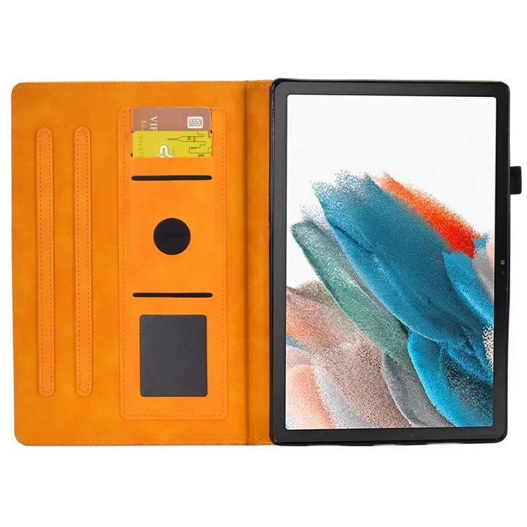 Für Samsung Galaxy Tab A8 10.5 (2021) (X200 / X205) / Tab A8 10.5 (2022) Schutzhülle Steppverzierung geprägt Sturzsichere Abdeckung Einheitliche Farbe Auto Wake / Sleep Tablet-Hülle mit Kartenfächern / Ständer - Khaki
