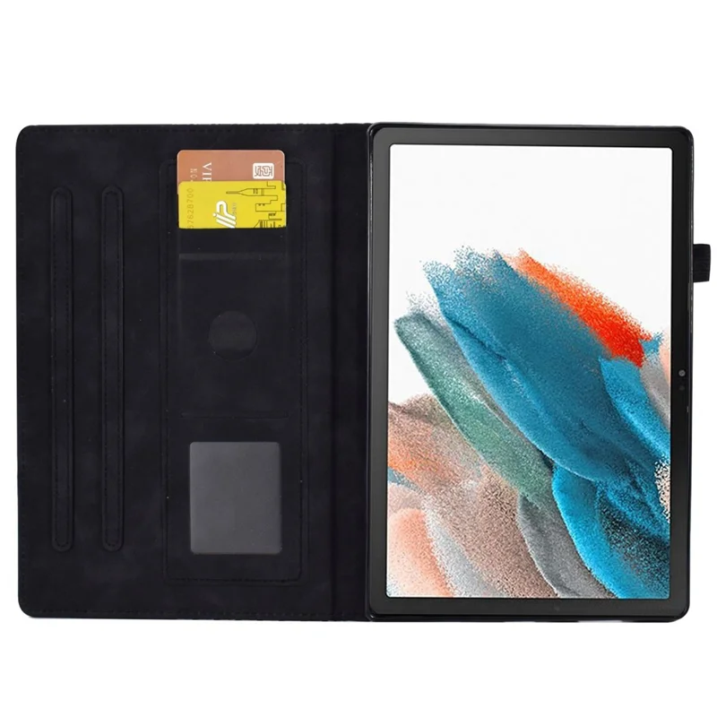 For Samsung Galaxy Tab A8 10.5 (2021) (X200 / X205) / Tab A8 10.5 (2022) Protective Case Stitching Pattern Imprinted Anti-Fall Cover Solid Color Auto Wake / Sleep Tablet Case with Card Slots / Stand - Black
