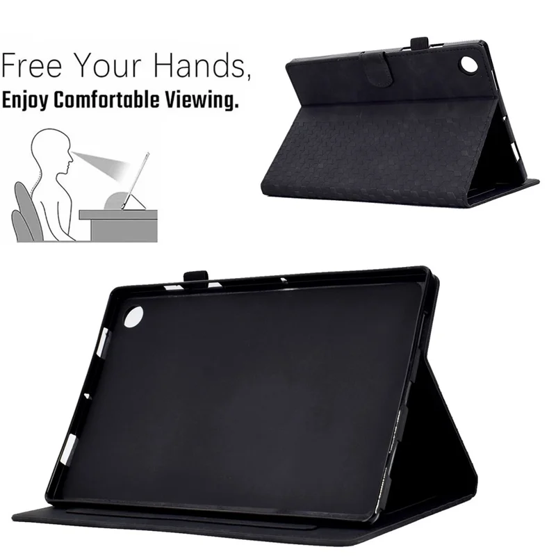 For Samsung Galaxy Tab A8 10.5 (2021) (X200 / X205) / Tab A8 10.5 (2022) Protective Case Stitching Pattern Imprinted Anti-Fall Cover Solid Color Auto Wake / Sleep Tablet Case with Card Slots / Stand - Black