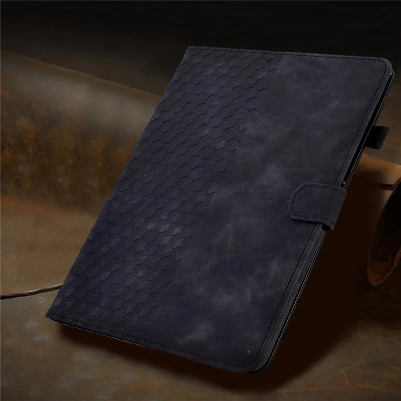 For Samsung Galaxy Tab A8 10.5 (2021) (X200 / X205) / Tab A8 10.5 (2022) Protective Case Stitching Pattern Imprinted Anti-Fall Cover Solid Color Auto Wake / Sleep Tablet Case with Card Slots / Stand - Black