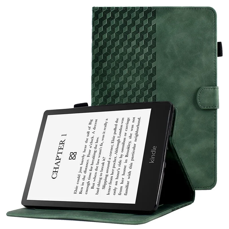 For Amazon Kindle Paperwhite 5 (2021) Anti-Drop Leather Case Auto Wake / Sleep Shockproof Cover Solid Color Pattern Imprinted Tablet Protector with Card Slots / Stand - Green