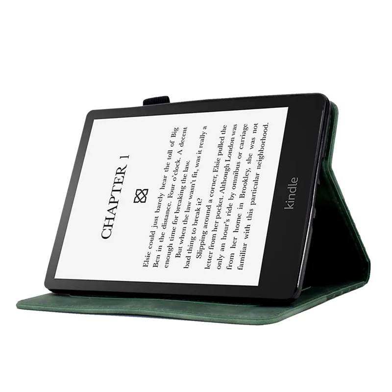 For Amazon Kindle Paperwhite 5 (2021) Anti-Drop Leather Case Auto Wake / Sleep Shockproof Cover Solid Color Pattern Imprinted Tablet Protector with Card Slots / Stand - Green