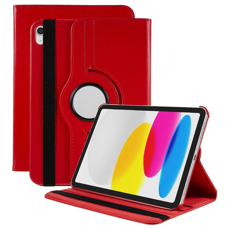 For iPad (2025) / 10.9 (2022) Protective Case Rotary Stand PU Leather Anti-Drop Tablet Cover with Elastic Band - Red