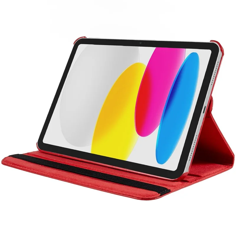 For iPad (2025) / 10.9 (2022) Protective Case Rotary Stand PU Leather Anti-Drop Tablet Cover with Elastic Band - Red