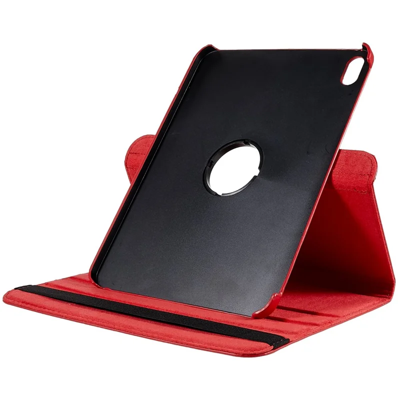 For iPad (2025) / 10.9 (2022) Protective Case Rotary Stand PU Leather Anti-Drop Tablet Cover with Elastic Band - Red