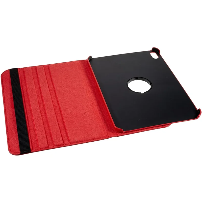 For iPad (2025) / 10.9 (2022) Protective Case Rotary Stand PU Leather Anti-Drop Tablet Cover with Elastic Band - Red