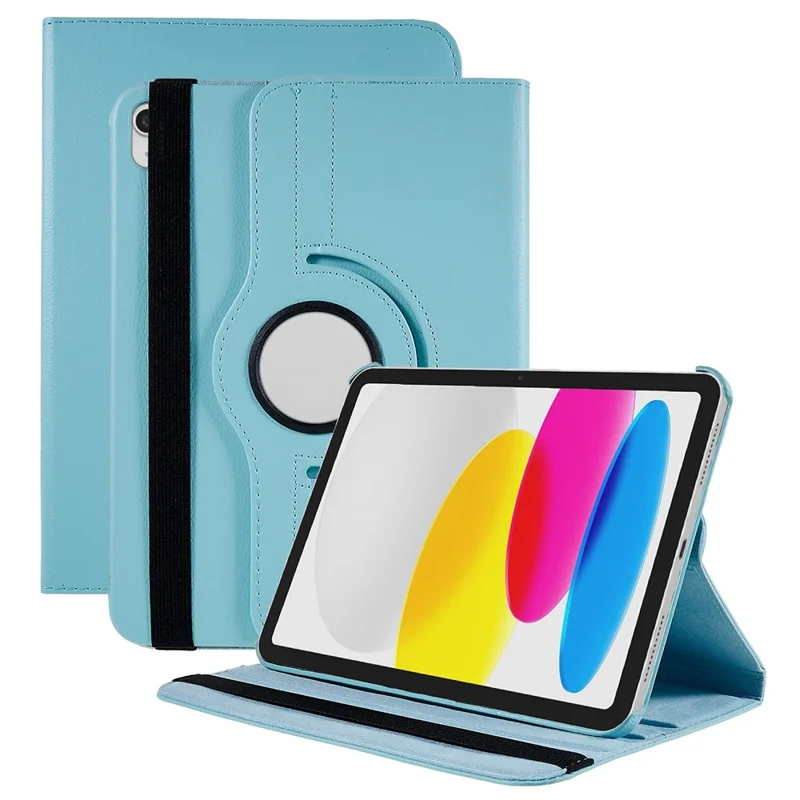 For iPad (2025) / iPad 10.9 (2022) Tablet Case PU Leather Protective Cover with 360 Degree Rotating Stand - Baby Blue
