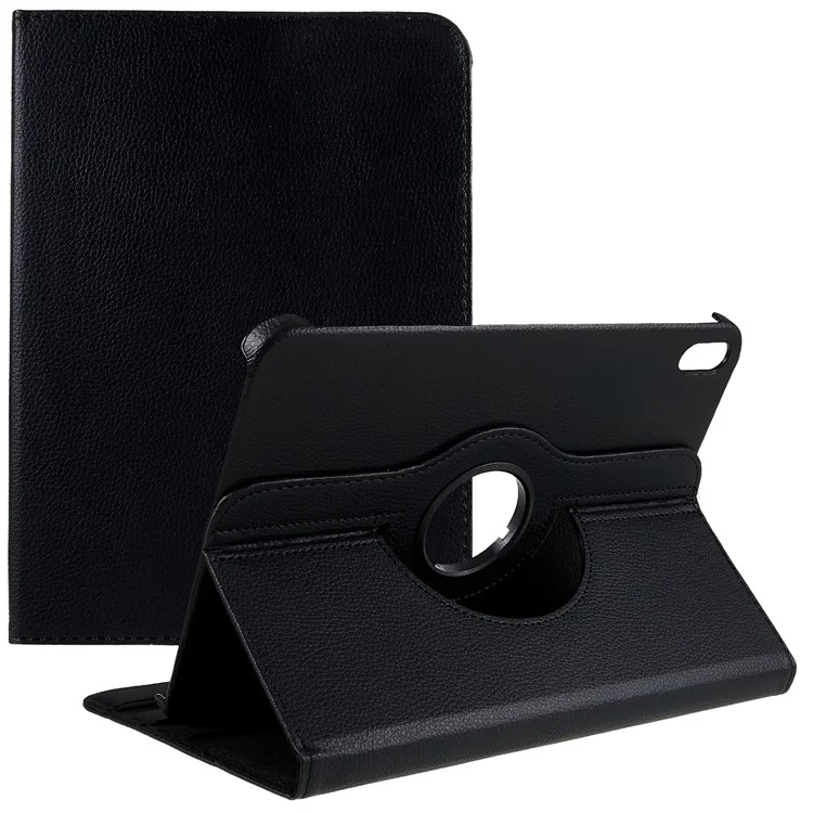 Funda protectora con soporte giratorio de piel sintética antideslizante para iPad de 10.9" (2022) con banda elástica - Negro