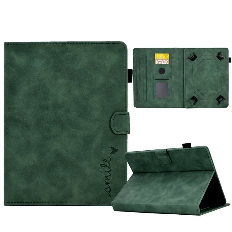 Folio Stand Case for 10.0" Tablet, Pattern Imprinted PU Leather Card Slots Universal Protective Cover with Pen Holder, Support Auto Sleep / Wake - Green