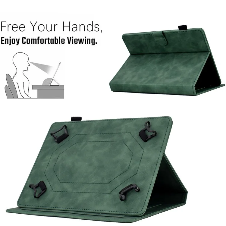 Folio Stand Case for 10.0" Tablet, Pattern Imprinted PU Leather Card Slots Universal Protective Cover with Pen Holder, Support Auto Sleep / Wake - Green