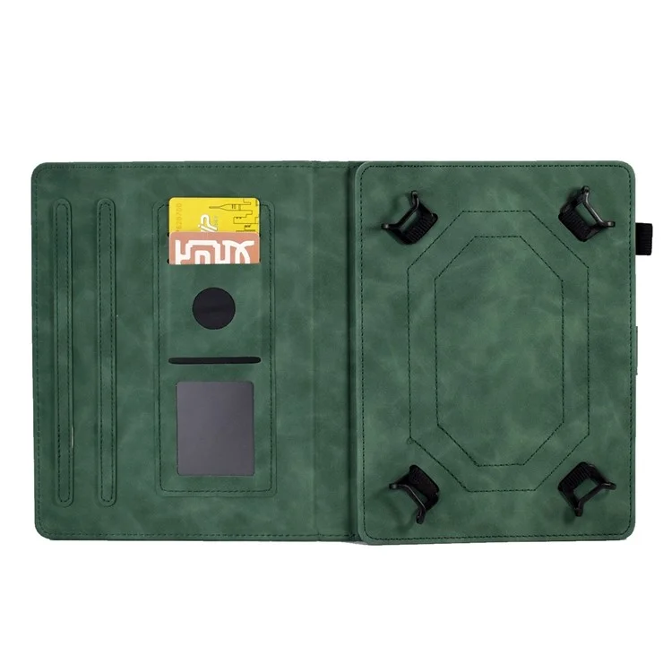 Folio Stand Case for 10.0" Tablet, Pattern Imprinted PU Leather Card Slots Universal Protective Cover with Pen Holder, Support Auto Sleep / Wake - Green