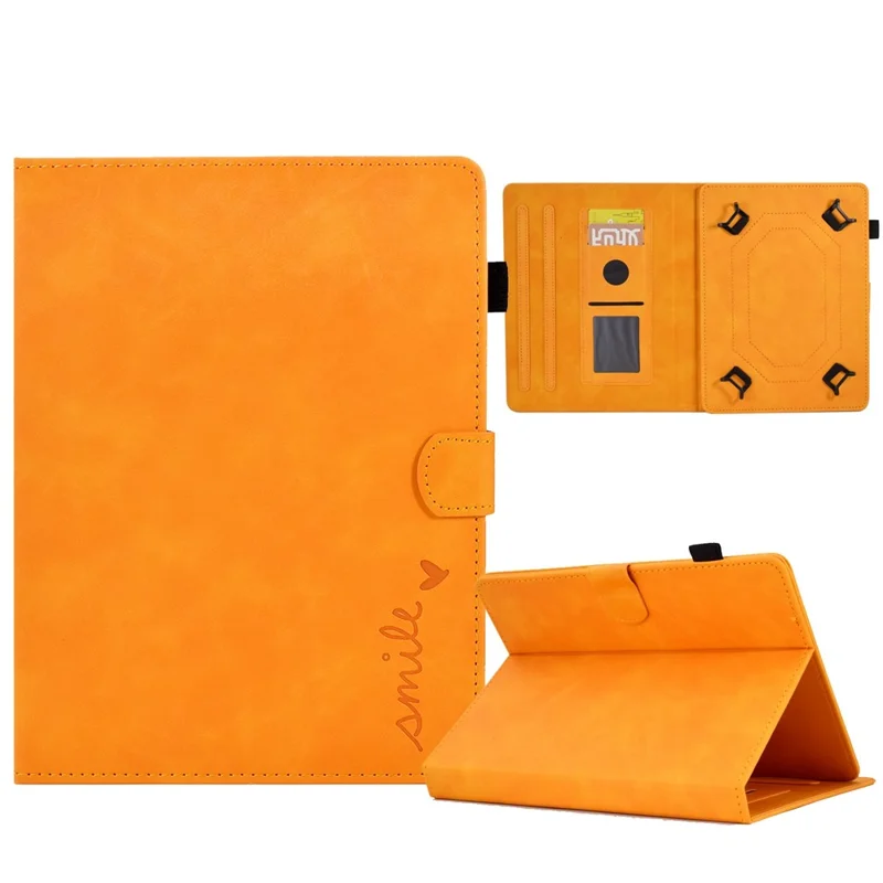 For 7-inch Universal Tablet Case Adjustable Stand Pattern Imprinted PU Leather Card Slot Magnetic Auto Sleep / Wake Protective Cover with Pen Holder - Orange