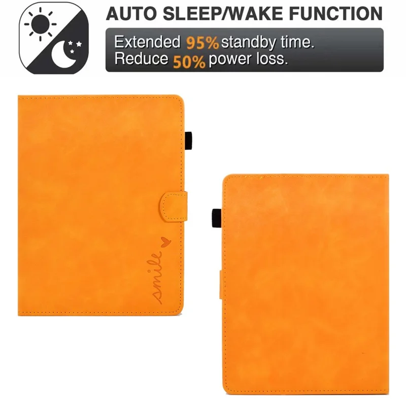 For 7-inch Universal Tablet Case Adjustable Stand Pattern Imprinted PU Leather Card Slot Magnetic Auto Sleep / Wake Protective Cover with Pen Holder - Orange