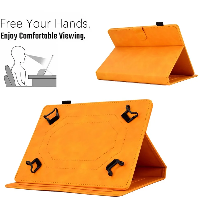 For 7-inch Universal Tablet Case Adjustable Stand Pattern Imprinted PU Leather Card Slot Magnetic Auto Sleep / Wake Protective Cover with Pen Holder - Orange