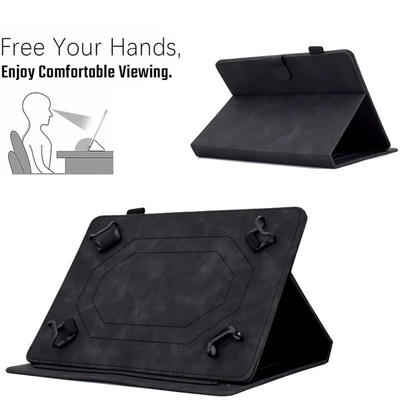 Pattern Imprinted Case for 8-inch Tablet, Card Slot Design PU Leather Folio Stand Cover with Pen Holder, Support Auto Sleep / Wake - Black