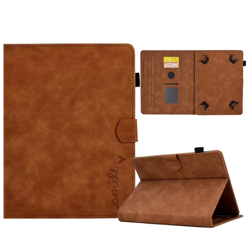 Pattern Imprinted Case for 8-inch Tablet, Card Slot Design PU Leather Folio Stand Cover with Pen Holder, Support Auto Sleep / Wake - Brown