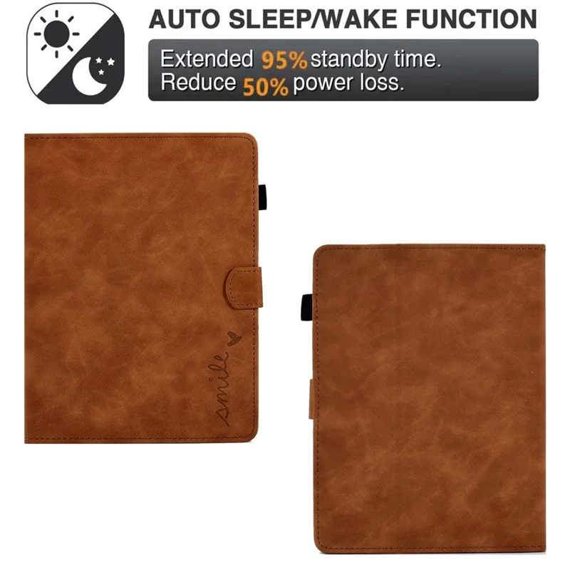 Pattern Imprinted Case for 8-inch Tablet, Card Slot Design PU Leather Folio Stand Cover with Pen Holder, Support Auto Sleep / Wake - Brown