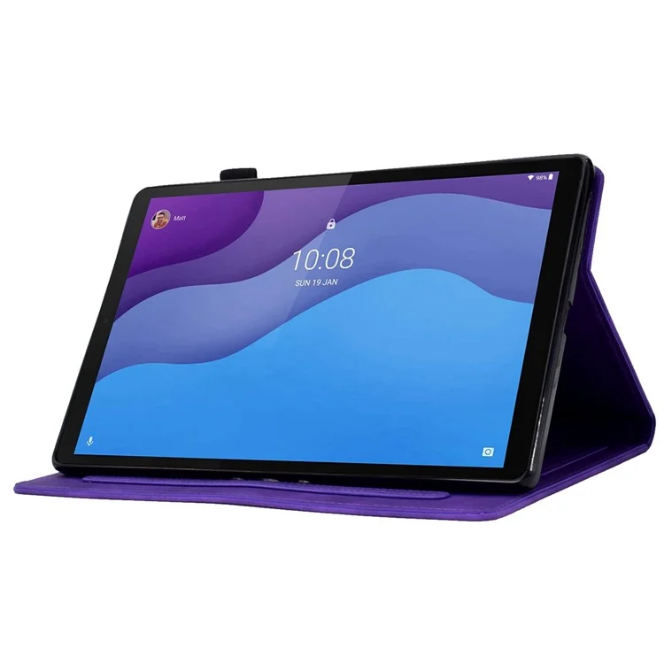 Pour Lenovo Tab M10 HD Gen 2 X306 10.1 "pu Cuir Folio Stand Modèle de Couverture Intelligente de Fermoir Magnétique Imprimé Avec Machines à Sous et Porte-stylo - Violet