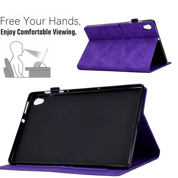 For Lenovo Tab M10 HD Gen 2 X306 10.1" PU Leather Folio Stand Case Pattern Imprinted Magnetic Clasp Smart Cover with Card Slots and Pen Holder - Purple