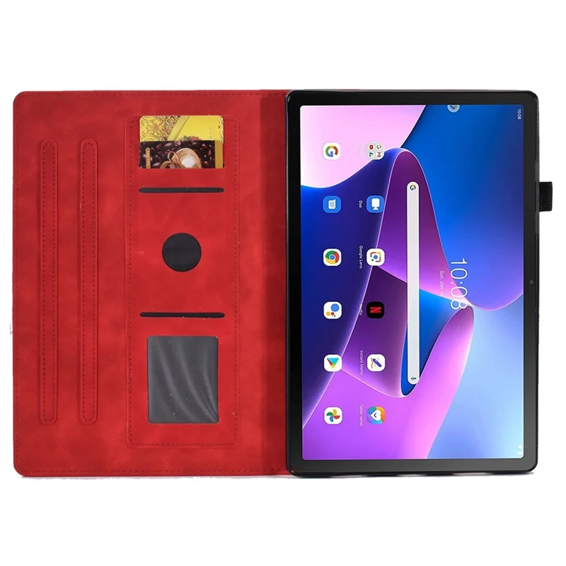 Pattern Imprinted Shockproof Case for Lenovo Tab M10 (Gen 3) TB-328FU / TB-328XU Anti-Fall Solid Color Leather Tablet Case Protective Folio Flip Cover with Card Slots Support Auto Wake / Sleep - Red