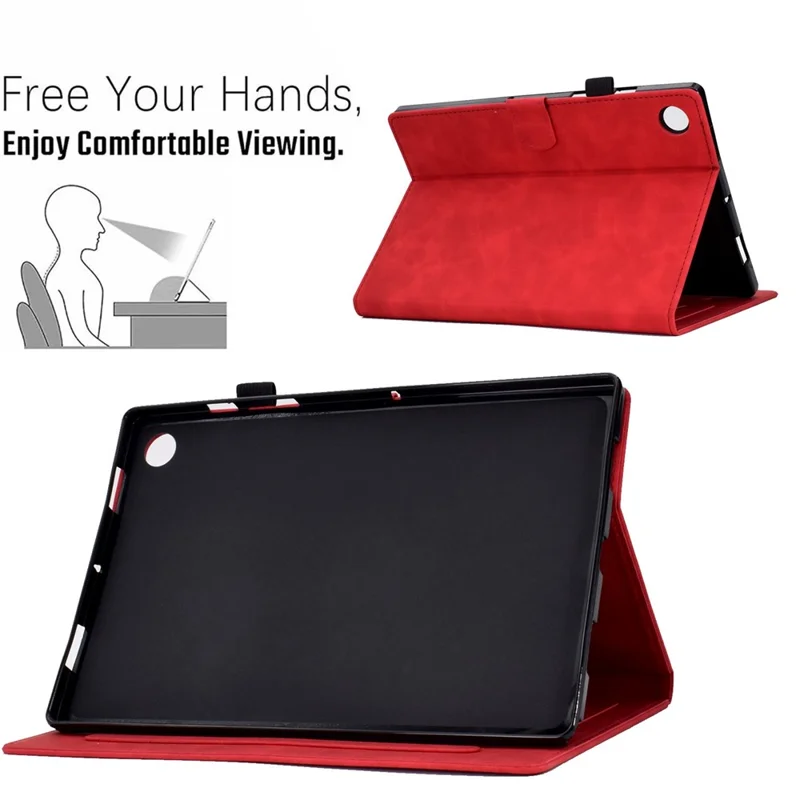 Pattern Imprinted Shockproof Case for Lenovo Tab M10 (Gen 3) TB-328FU / TB-328XU Anti-Fall Solid Color Leather Tablet Case Protective Folio Flip Cover with Card Slots Support Auto Wake / Sleep - Red