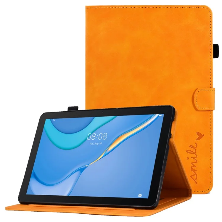 For Huawei MediaPad T3 10 Pattern Imprinted Tablet Case PU Leather Folio Stand Smart Cover Shell with Pencil Holder and Card Slots - Orange