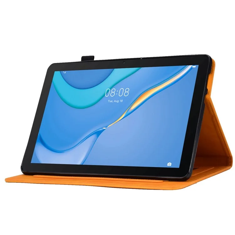 For Huawei MediaPad T3 10 Pattern Imprinted Tablet Case PU Leather Folio Stand Smart Cover Shell with Pencil Holder and Card Slots - Orange