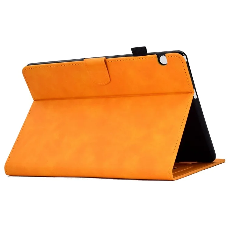 For Huawei MediaPad T3 10 Pattern Imprinted Tablet Case PU Leather Folio Stand Smart Cover Shell with Pencil Holder and Card Slots - Orange